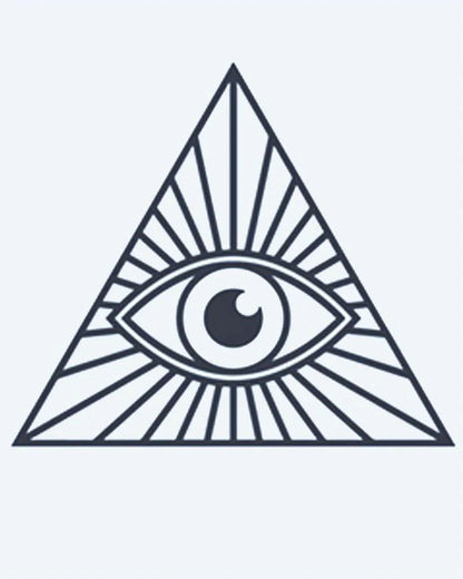 Tatuaje semi-permanente Ojo que Todo lo Ve diseño de INKON – ilustración de providencia, dentro, triángulo, irradiando, luz, 2 x 2 in (5x5cm), disponible en inkon.co