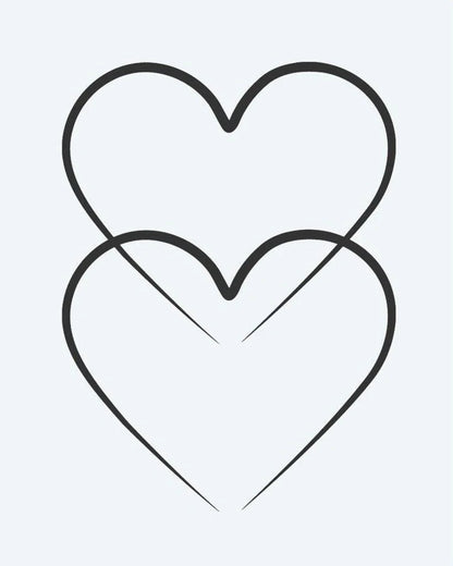 Tatuaje semi-permanente Corazones Dobles diseño de INKON – ilustración de superpuesto, contorneado, corazones, línea, detrás, 2 x 2 in (5x5cm), disponible en inkon.co