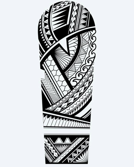 Tatuaje semi-permanente Manga Geométrica Samoana diseño de INKON – ilustración de samoano, en capas, geométrico, brazaletes, ola, 8 x 20 in (20x50cm), disponible en inkon.co