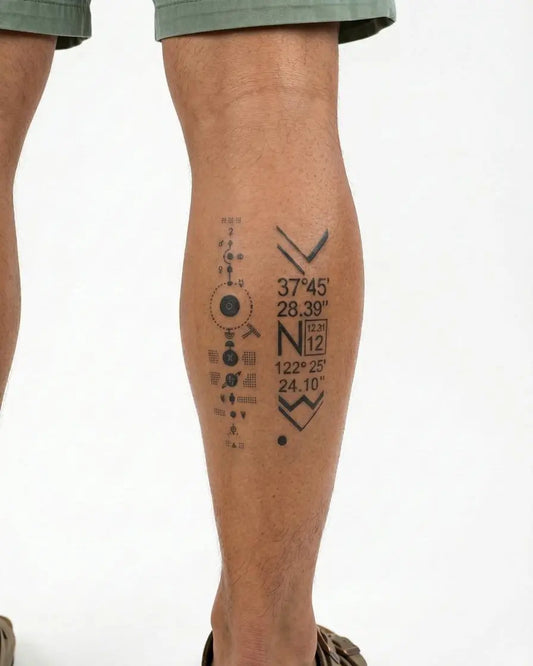 INKON Sistema Solar y Coordenadas tatuaje semi-permanente aplicado en un hombre – diseño de 4 x 7 in (10x17cm), apariencia de tinta realista, dura 10 días