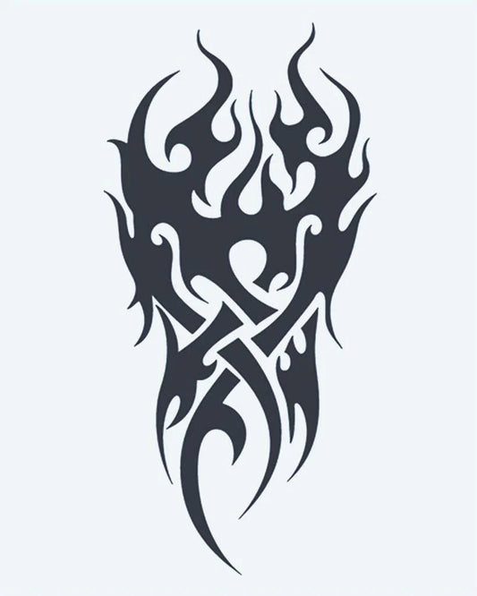 Tatuaje semi-permanente Llamas Tribales diseño de INKON – ilustración de tribal, llama, entretejido, celta, nudo, 4 x 7 in (10x17cm), disponible en inkon.co