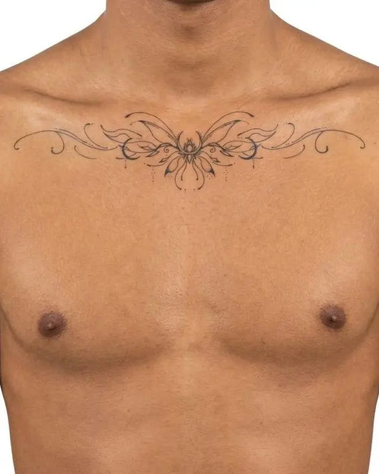 INKON Brazalete Floral de Loto tatuaje semi-permanente aplicado en un hombre – diseño de 4 x 7 in (10x17cm), apariencia de tinta realista, dura 10 días