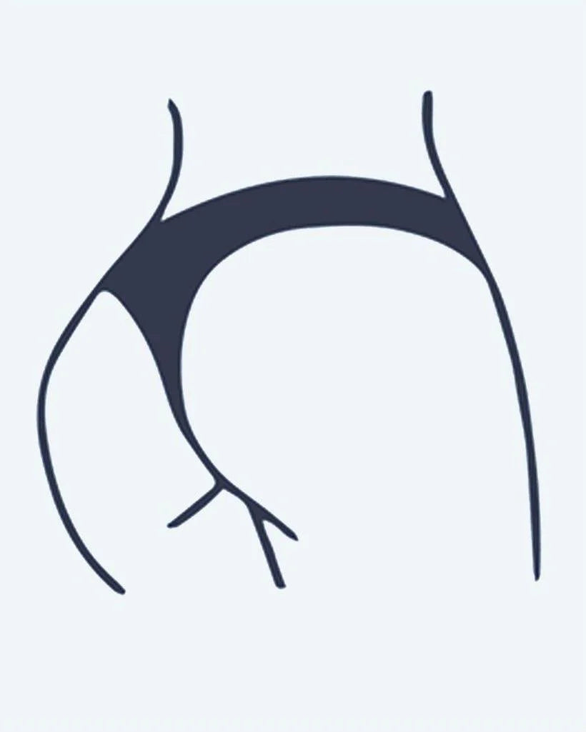 Tatuaje semi-permanente Línea de Bikini diseño de INKON – ilustración de minimalista, femenino, silueta, pícaro, bikini, 2 x 2 in (5x5cm), disponible en inkon.co