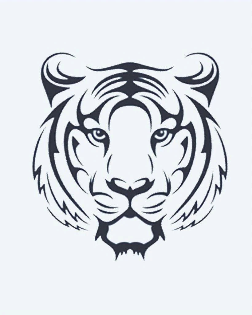 Tatuaje semi-permanente Cara de Tigre diseño de INKON – ilustración de frontal, tigre, rostro, tribal, líneas, 2 x 2 in (5x5cm), disponible en inkon.co