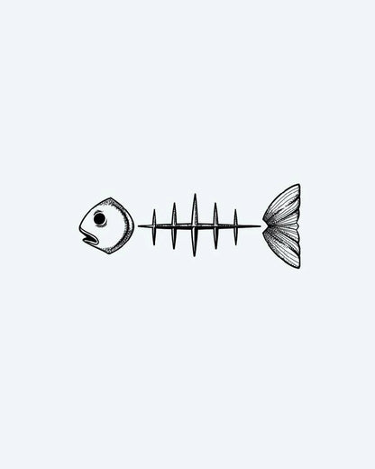 Tatuaje semi-permanente Esqueleto de Pez Minimalista diseño de INKON – ilustración de dotwork, fino, líneas, construye, minimalista, 3 x 4 in (6x11cm), disponible en inkon.co
