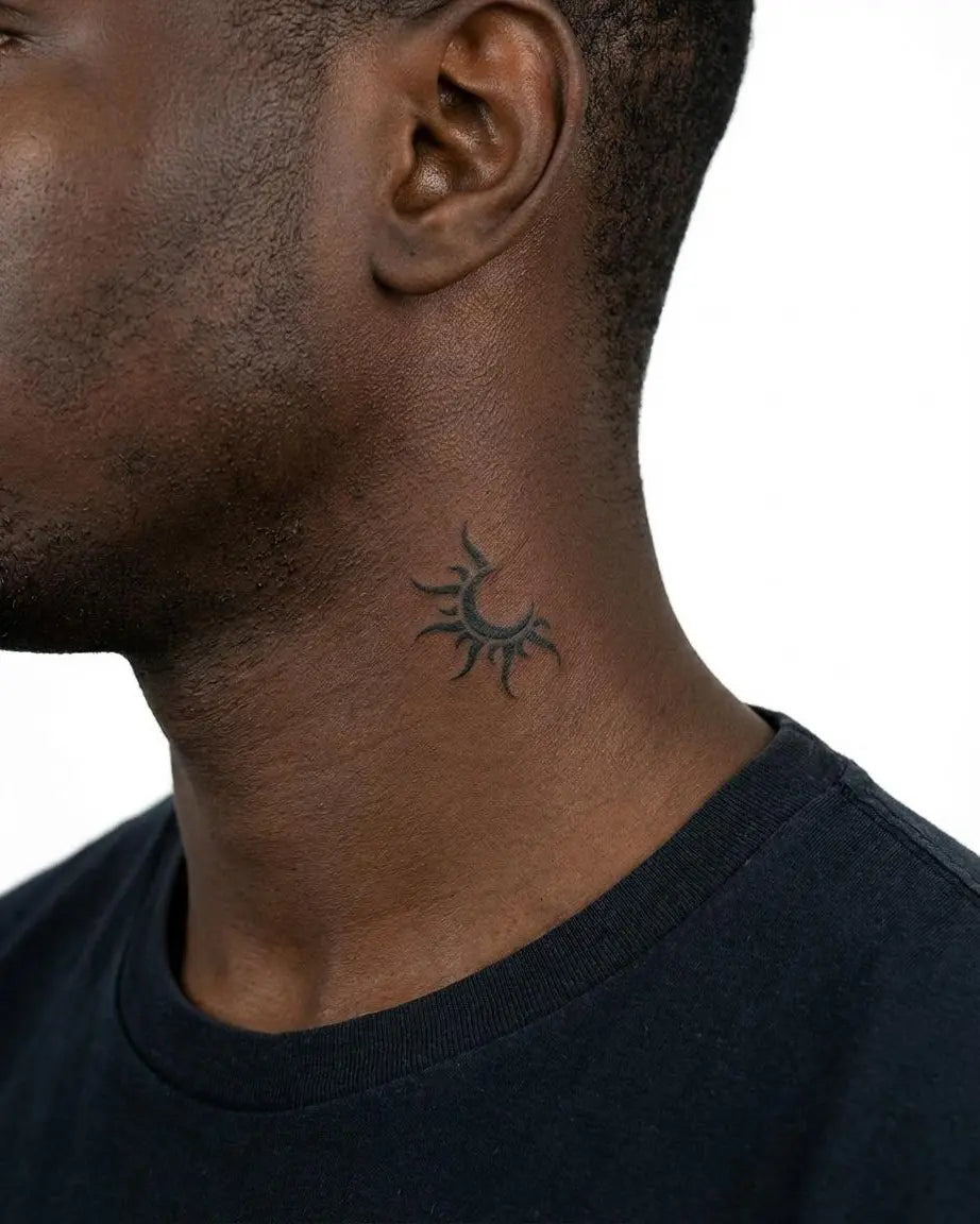 INKON Sol y Luna tatuaje semi-permanente aplicado en un hombre – diseño de 2 x 2 in (5x5cm), apariencia de tinta realista, dura 10 días