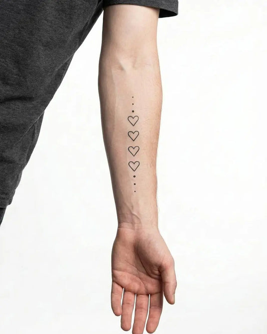INKON Cadena de Corazones y Puntos tatuaje semi-permanente aplicado en un hombre – diseño de 4 x 7 in (10x17cm), apariencia de tinta realista, dura 10 días