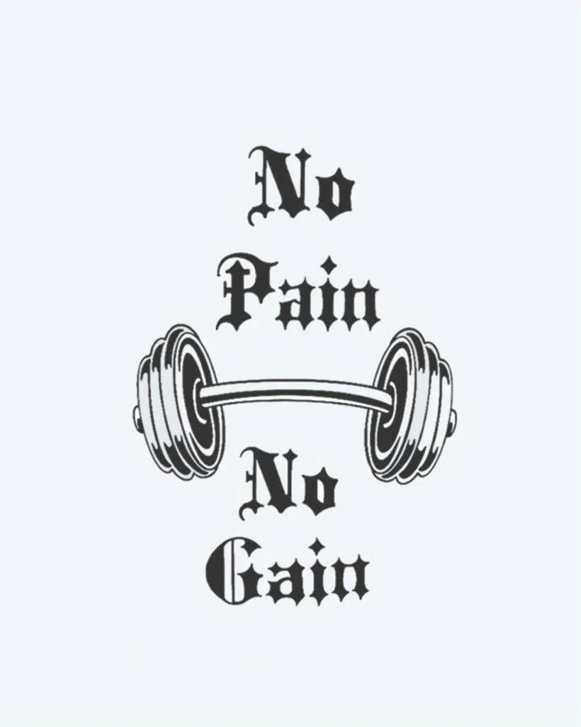 Tatuaje semi-permanente No Pain No Gain diseño de INKON – ilustración de motivacional, frase, dolor, ganancia, gótico, 3 x 4 in (6x11cm), disponible en inkon.co