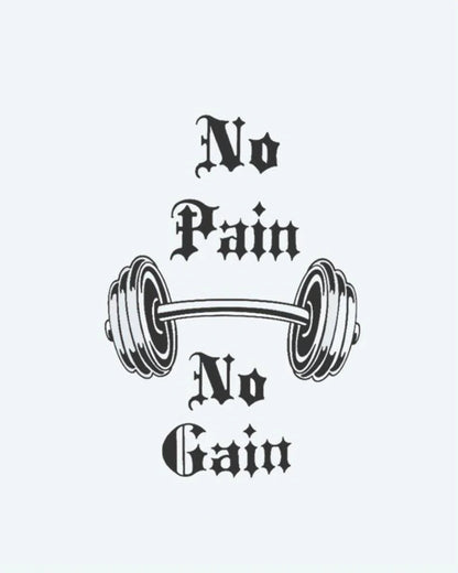Tatuaje semi-permanente No Pain No Gain diseño de INKON – ilustración de motivacional, frase, dolor, ganancia, gótico, 3 x 4 in (6x11cm), disponible en inkon.co