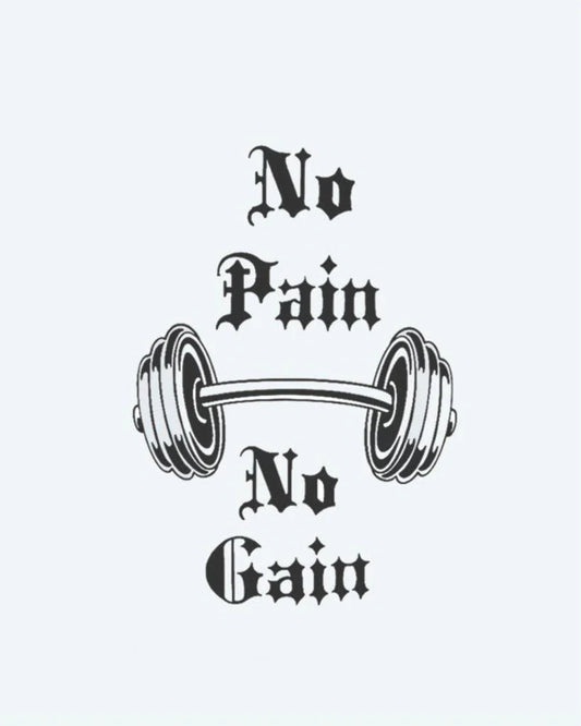 Tatuaje semi-permanente No Pain No Gain diseño de INKON – ilustración de motivacional, frase, dolor, ganancia, gótico, 3 x 4 in (6x11cm), disponible en inkon.co