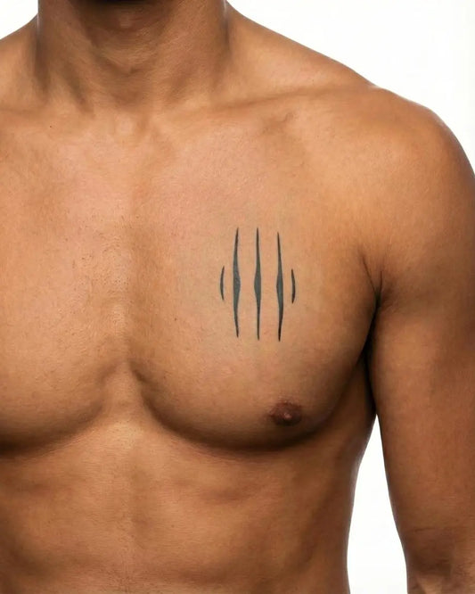 INKON Marcas de Garra tatuaje semi-permanente aplicado en un hombre – diseño de 3 x 4 in (7x10cm), apariencia de tinta realista, dura 10 días
