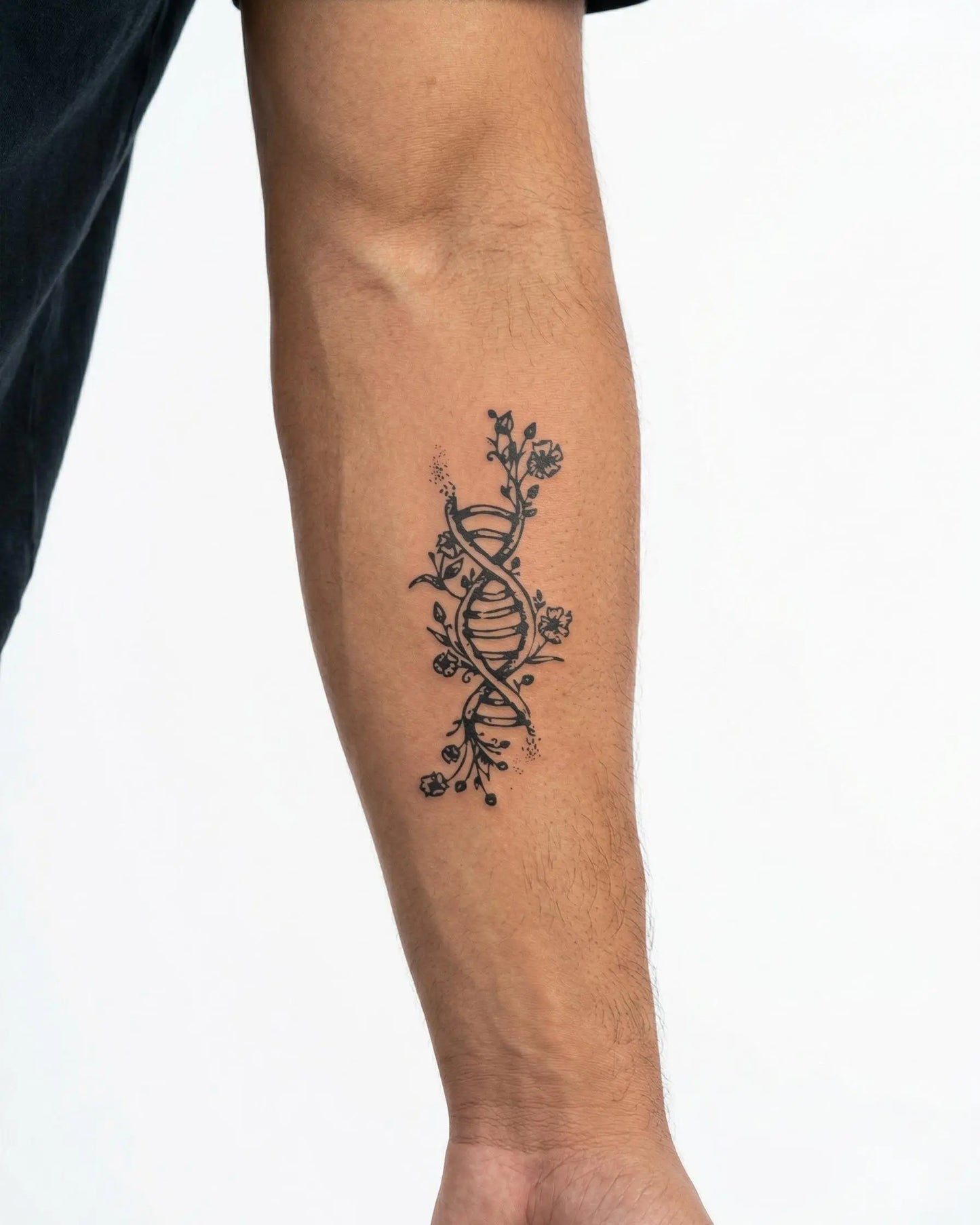INKON Hélice ADN Floral tatuaje semi-permanente aplicado en un hombre – diseño de 3 x 4 in (6x11cm), apariencia de tinta realista, dura 10 días