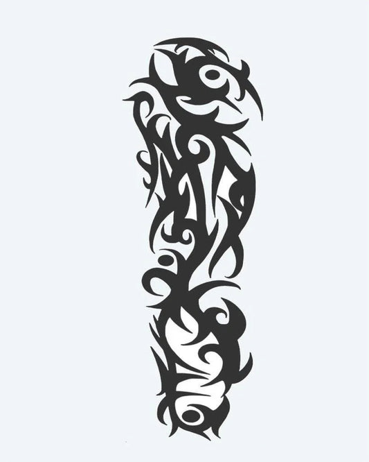 Tatuaje semi-permanente Enredadera Tribal Abstracta diseño de INKON – ilustración de fluido, completo, manga, orgánico, tribal, 8 x 20 in (20x50cm), disponible en inkon.co