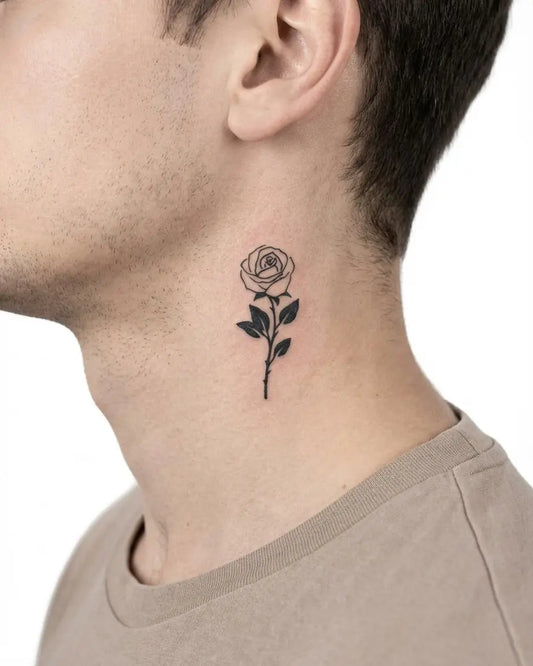 INKON Rosa de Tallo Largo tatuaje semi-permanente aplicado en un hombre – diseño de 2 x 2 in (5x5cm), apariencia de tinta realista, dura 10 días