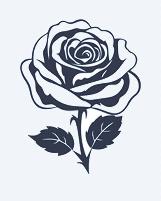 Tatuaje semi-permanente Rosa Clásica diseño de INKON – ilustración de hermosamente, rosa, flor, en capas, pétalos, 2 x 2 in (5x5cm), disponible en inkon.co