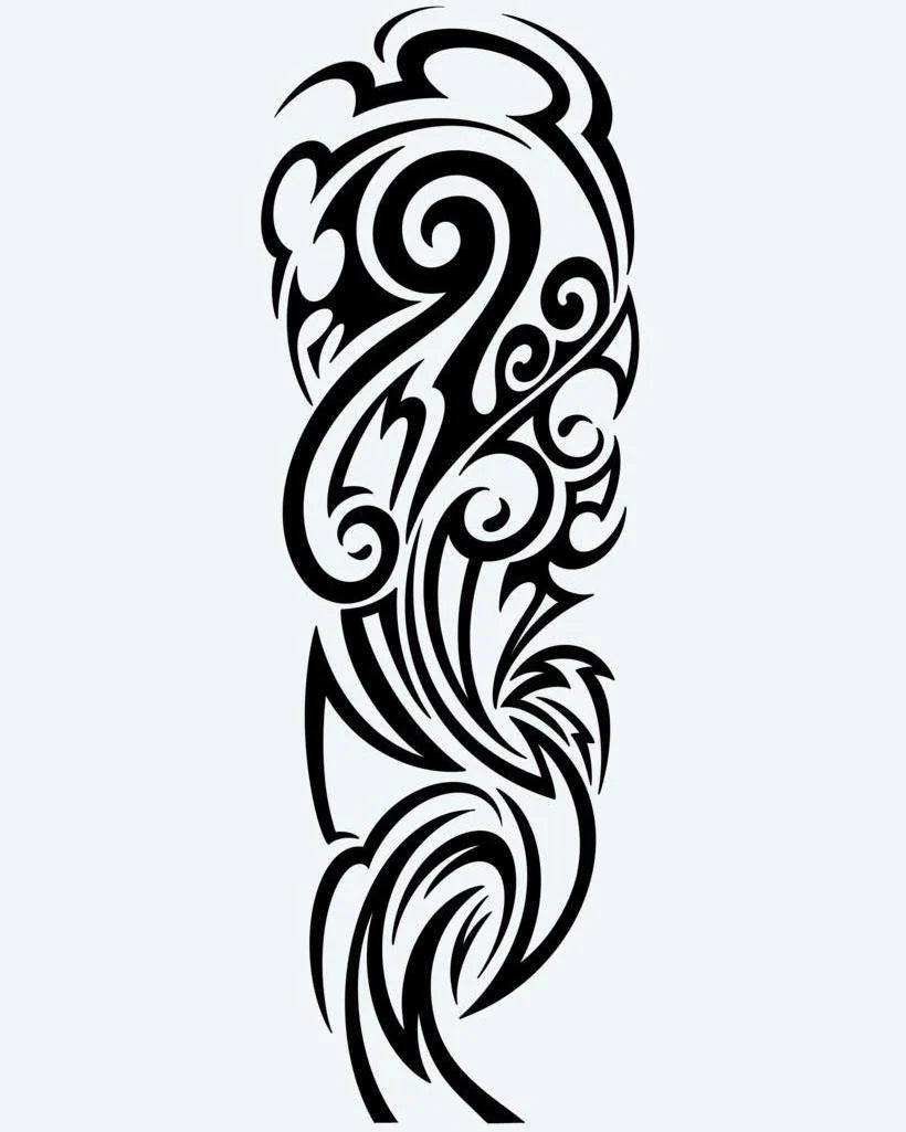 Tatuaje semi-permanente Follaje Tribal Orgánico diseño de INKON – ilustración de naturaleza, tribal, mezclando, hoja, formas, 8 x 20 in (20x50cm), disponible en inkon.co