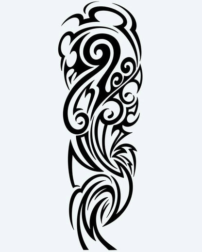 Tatuaje semi-permanente Follaje Tribal Orgánico diseño de INKON – ilustración de naturaleza, tribal, mezclando, hoja, formas, 8 x 20 in (20x50cm), disponible en inkon.co