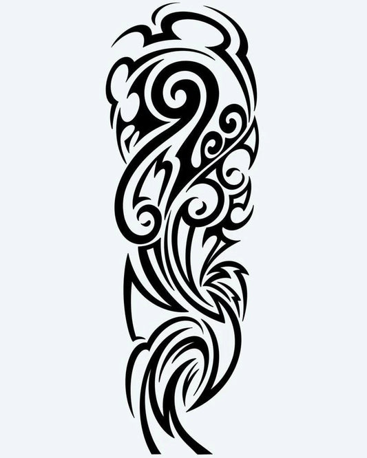 Tatuaje semi-permanente Follaje Tribal Orgánico diseño de INKON – ilustración de naturaleza, tribal, mezclando, hoja, formas, 8 x 20 in (20x50cm), disponible en inkon.co