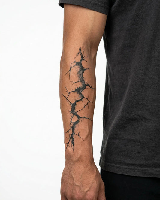INKON Muro Agrietado tatuaje semi-permanente aplicado en un hombre – diseño de 4 x 8 in (11x21cm), apariencia de tinta realista, dura 10 días