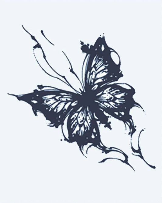 Tatuaje semi-permanente Mariposa de Salpicaduras de Tinta diseño de INKON – ilustración de artístico, mariposa, renderizado, pintura, salpicadura, 2 x 2 in (5x5cm), disponible en inkon.co
