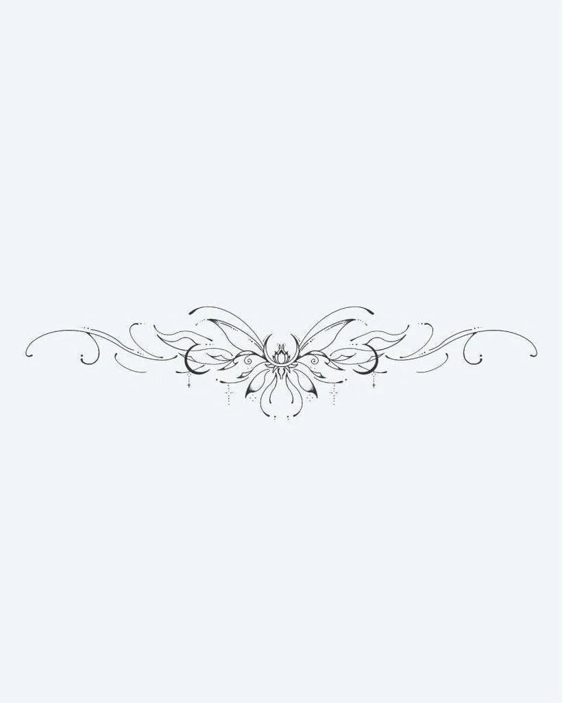 Tatuaje semi-permanente Brazalete Floral de Loto diseño de INKON – ilustración de simétrico, ornamental, central, loto, flor, 4 x 7 in (10x17cm), disponible en inkon.co