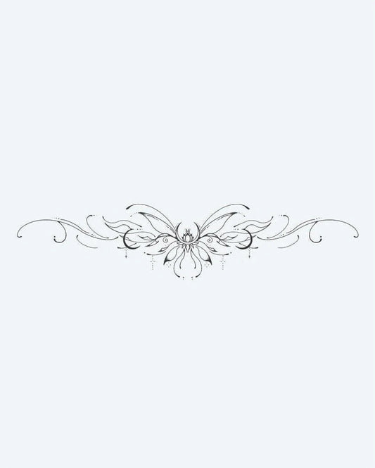 Tatuaje semi-permanente Brazalete Floral de Loto diseño de INKON – ilustración de simétrico, ornamental, central, loto, flor, 4 x 7 in (10x17cm), disponible en inkon.co