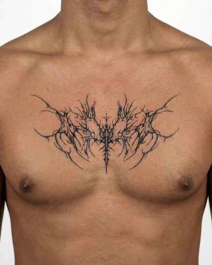 INKON Espinas Oscuras Extendidas tatuaje semi-permanente aplicado en un hombre – diseño de 4 x 8 in (11x21cm), apariencia de tinta realista, dura 10 días