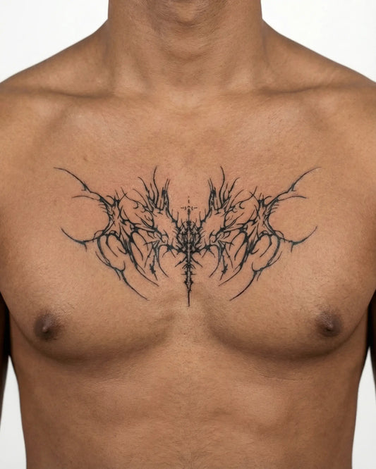 INKON Espinas Oscuras Extendidas tatuaje semi-permanente aplicado en un hombre – diseño de 4 x 8 in (11x21cm), apariencia de tinta realista, dura 10 días