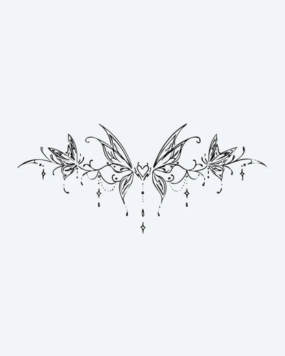 Tatuaje semi-permanente Brazalete de Mariposas y Corazón diseño de INKON – ilustración de simétrico, mariposa, brazalete, corazón, centro, 4 x 8 in (11x21cm), disponible en inkon.co