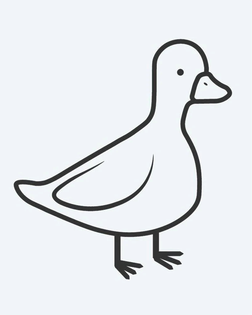 Tatuaje semi-permanente Patito diseño de INKON – ilustración de adorable, caricatura, pato, de pie, contorneado, 2 x 2 in (5x5cm), disponible en inkon.co