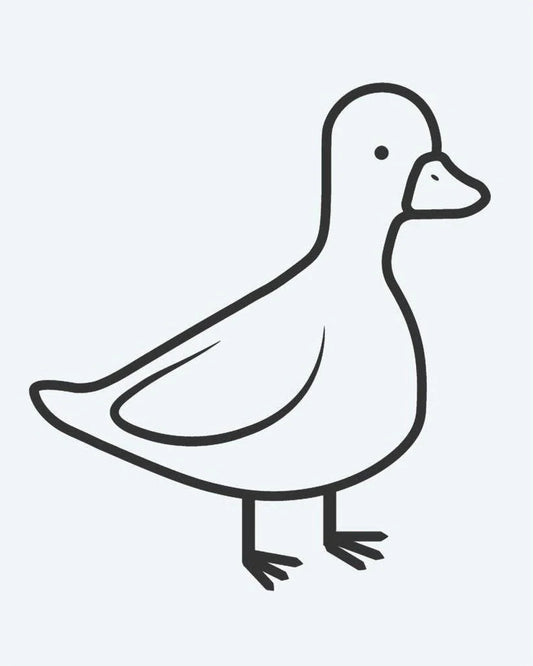 Tatuaje semi-permanente Patito diseño de INKON – ilustración de adorable, caricatura, pato, de pie, contorneado, 2 x 2 in (5x5cm), disponible en inkon.co
