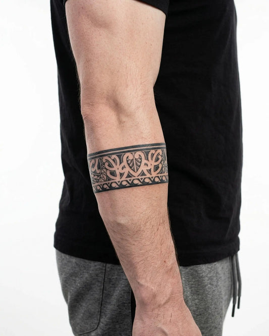 INKON Brazalete Maorí tatuaje semi-permanente aplicado en un hombre – diseño de 2 x 9 in (5x23cm), apariencia de tinta realista, dura 10 días