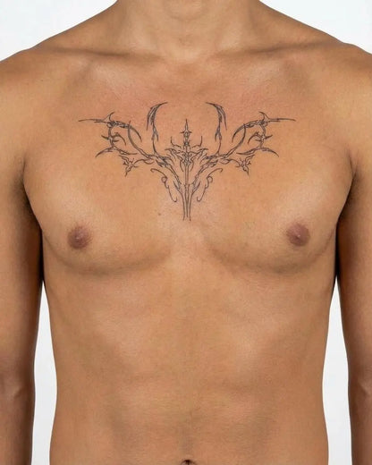 INKON Polilla de Calavera Ornamental tatuaje semi-permanente aplicado en un hombre – diseño de 4 x 8 in (11x21cm), apariencia de tinta realista, dura 10 días