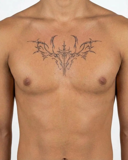INKON Polilla de Calavera Ornamental tatuaje semi-permanente aplicado en un hombre – diseño de 4 x 8 in (11x21cm), apariencia de tinta realista, dura 10 días