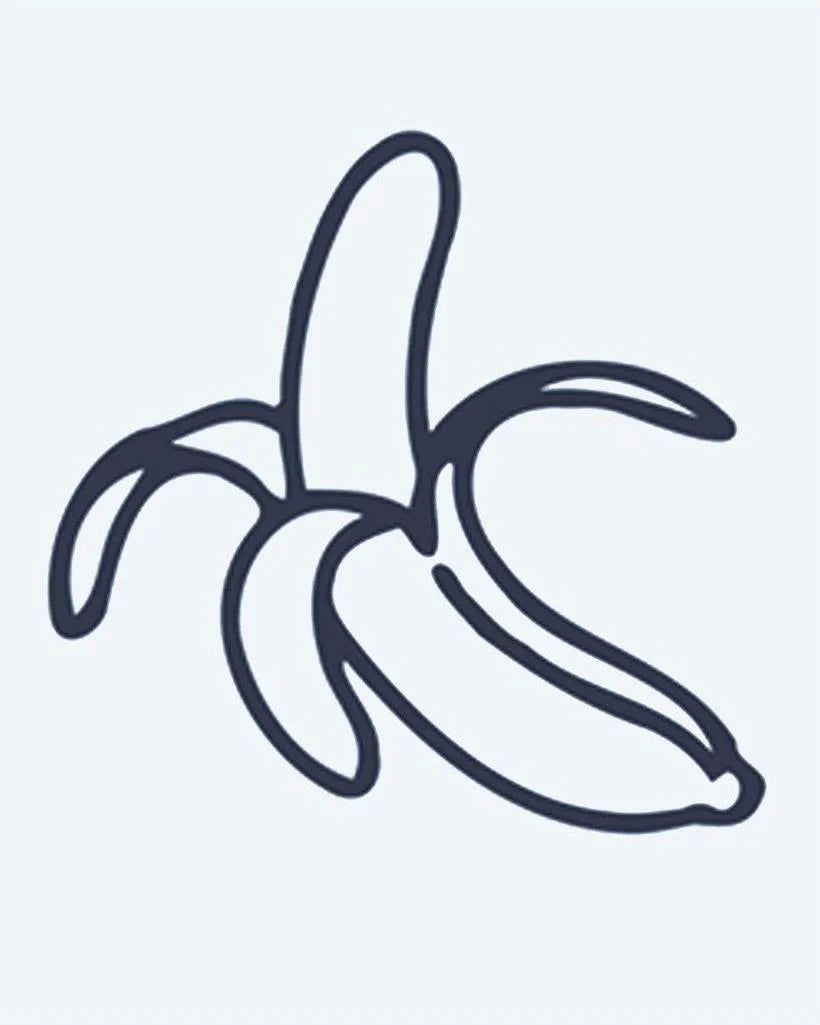 Tatuaje semi-permanente Plátano Pelado diseño de INKON – ilustración de medio, pelado, plátano, línea, juguetón, 2 x 2 in (5x5cm), disponible en inkon.co