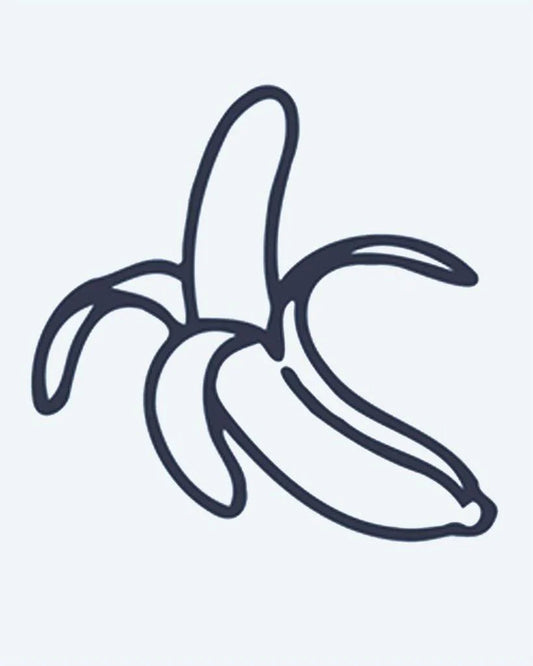 Tatuaje semi-permanente Plátano Pelado diseño de INKON – ilustración de medio, pelado, plátano, línea, juguetón, 2 x 2 in (5x5cm), disponible en inkon.co