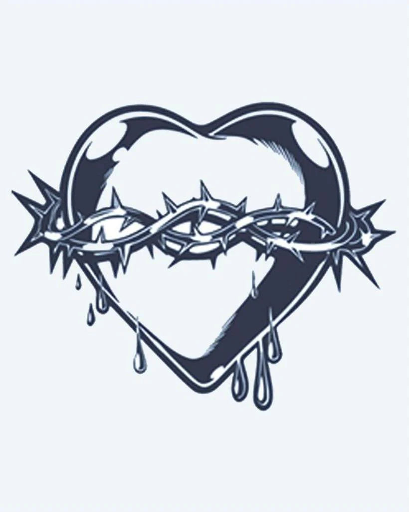 Tatuaje semi-permanente Sagrado Corazón con Espinas diseño de INKON – ilustración de sagrado, corazón, envuelto, corona, espinas, 2 x 2 in (5x5cm), disponible en inkon.co