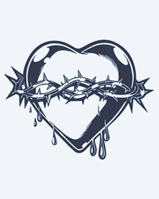 Tatuaje semi-permanente Sagrado Corazón con Espinas diseño de INKON – ilustración de sagrado, corazón, envuelto, corona, espinas, 2 x 2 in (5x5cm), disponible en inkon.co