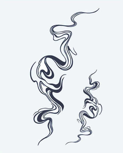 Tatuaje semi-permanente Remolinos de Humo Abstracto diseño de INKON – ilustración de fluido, abstracto, humo, hilos, fluido, 4 x 7 in (10x17cm), disponible en inkon.co