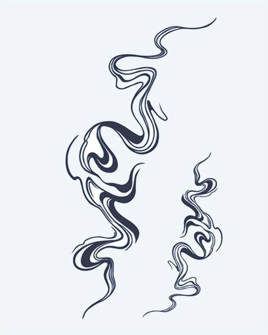 Tatuaje semi-permanente Remolinos de Humo Abstracto diseño de INKON – ilustración de fluido, abstracto, humo, hilos, fluido, 4 x 7 in (10x17cm), disponible en inkon.co