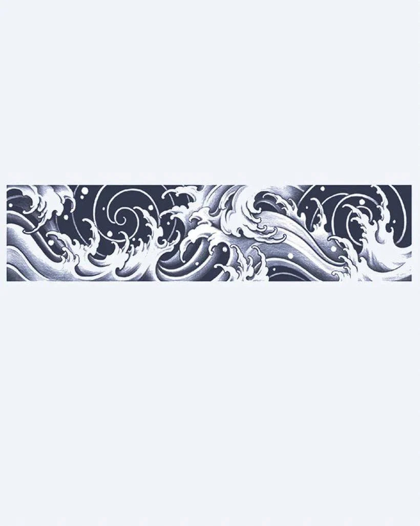 Tatuaje semi-permanente Brazalete de Olas Japonesas diseño de INKON – ilustración de dinámico, japonés, brazalete, rompiendo, océano, 2 x 9 in (5x23cm), disponible en inkon.co