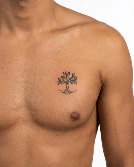 INKON Árbol de la Vida tatuaje semi-permanente aplicado en un hombre – diseño de 2 x 2 in (5x5cm), apariencia de tinta realista, dura 10 días