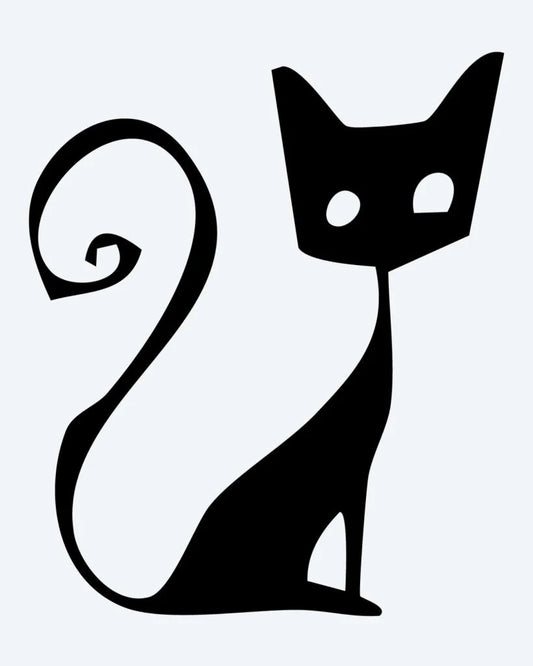 Tatuaje semi-permanente Silueta de Gato Sentado diseño de INKON – ilustración de sentado, rizado, cola, misterioso, ojos, 2 x 2 in (5x5cm), disponible en inkon.co
