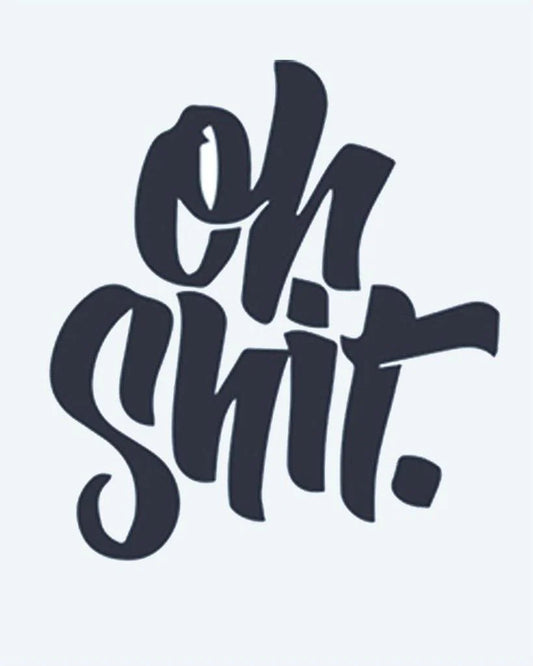 Tatuaje semi-permanente Letras Oh Shit diseño de INKON – ilustración de expresivo, caligrafía, pícaro, actitud, grueso, 2 x 2 in (5x5cm), disponible en inkon.co