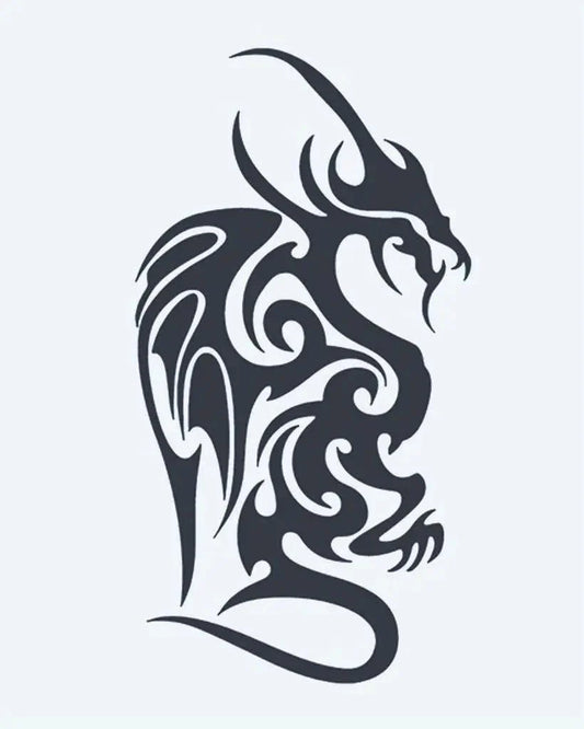 Tatuaje semi-permanente Dragón Alado diseño de INKON – ilustración de majestuoso, tribal, dragón, ornamentado, alas, 4 x 7 in (10x17cm), disponible en inkon.co