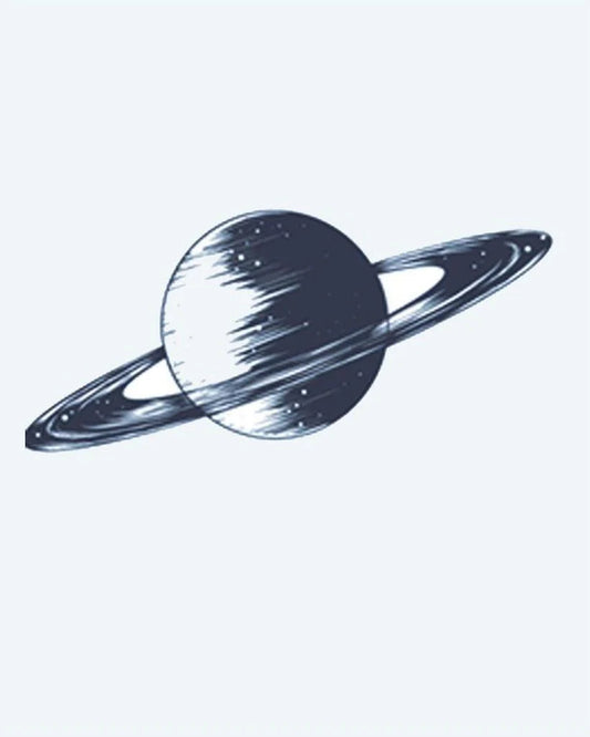 Tatuaje semi-permanente Planeta Saturno diseño de INKON – ilustración de hermosamente, ilustrado, saturno, anillos, superficie, 2 x 2 in (5x5cm), disponible en inkon.co