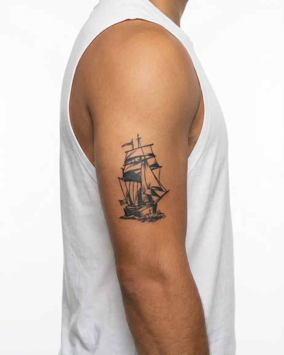 INKON Velero tatuaje semi-permanente aplicado en un hombre – diseño de 4 x 7 in (10x17cm), apariencia de tinta realista, dura 10 días
