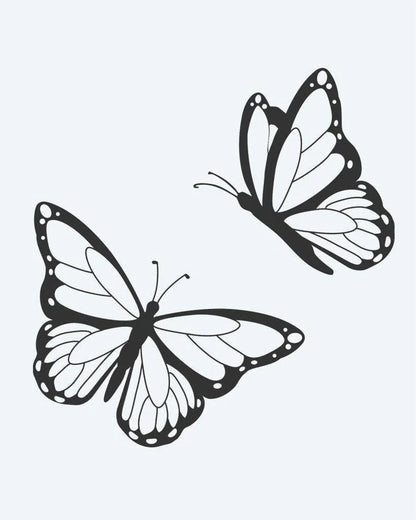 Tatuaje semi-permanente Par de Mariposas diseño de INKON – ilustración de monarca, mariposas, vuelo, ala, patrones, 2 x 2 in (5x5cm), disponible en inkon.co