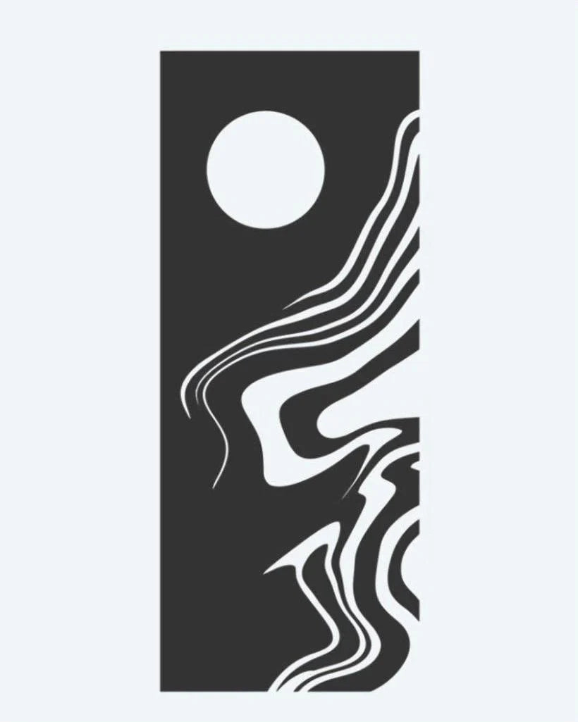 Tatuaje semi-permanente Luna y Olas Abstractas diseño de INKON – ilustración de artístico, completo, luna, sobre, fluido, 3 x 4 in (6x11cm), disponible en inkon.co