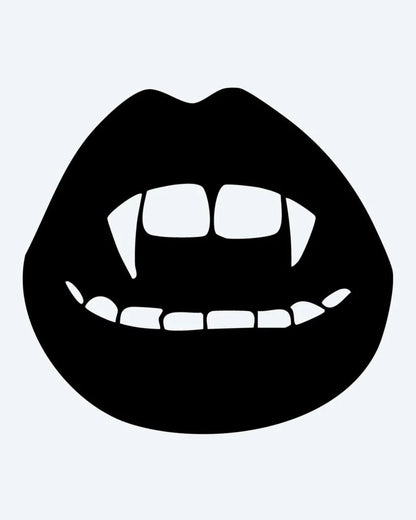 Tatuaje semi-permanente Labios de Vampiro diseño de INKON – ilustración de abierto, labios, revelando, afilado, vampiro, 2 x 2 in (5x5cm), disponible en inkon.co